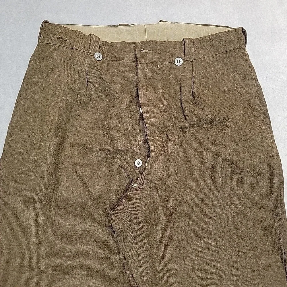 VTG French Military Pants Men 36x28 Brown Wool Service Trousers Button Fly 50s